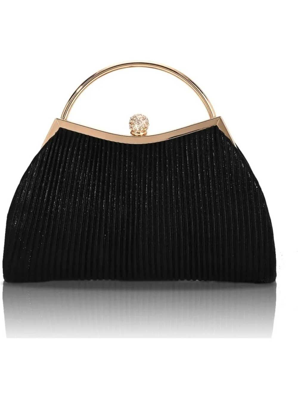 Women's Black Y Glitter Pleated Clutch Purse Sparkly Wedding Evening Bag